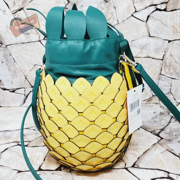 #bagsavenue pineapple bucket crossbody yellow novelty with coin purse Kate spade